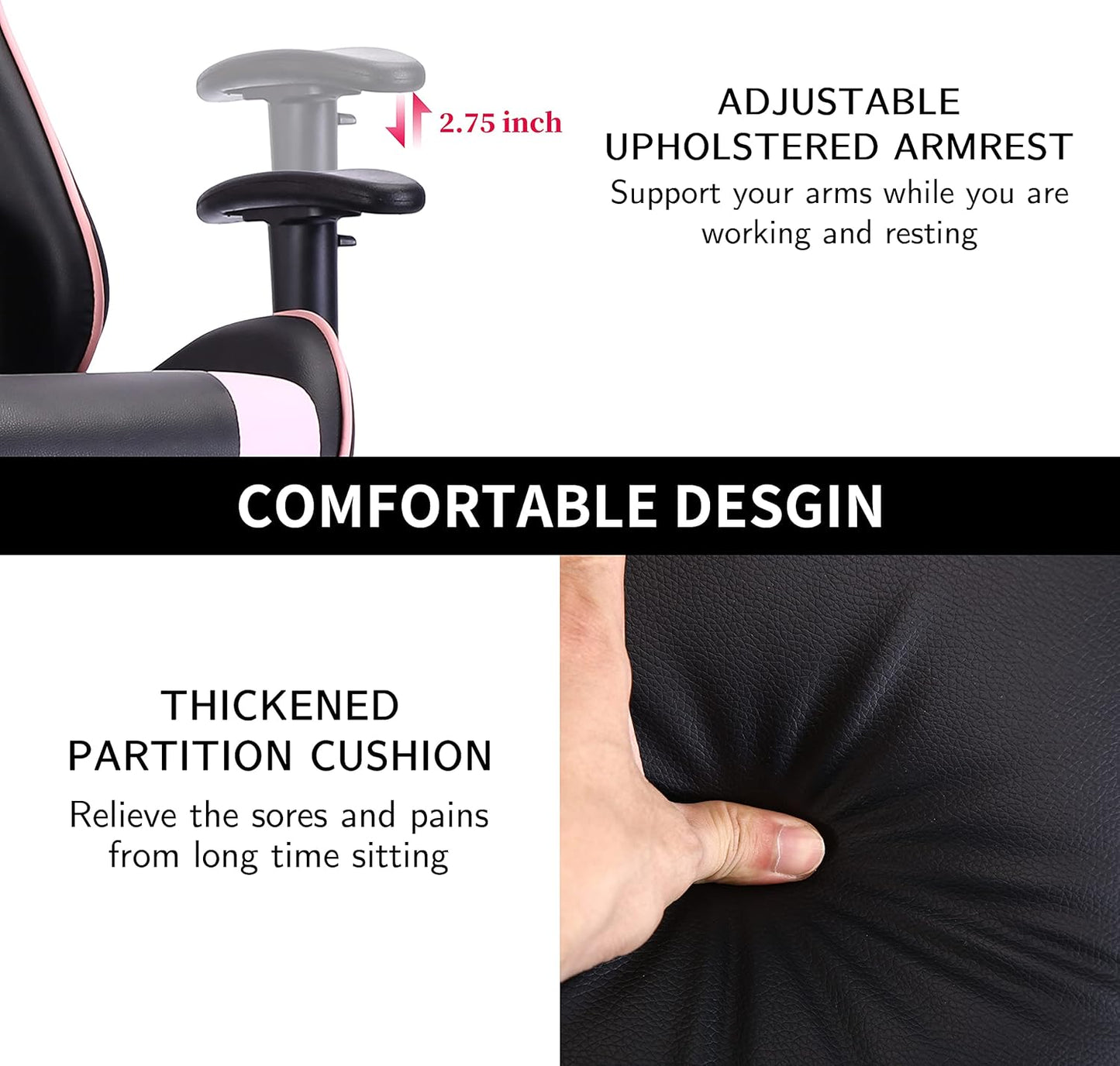 Gaming Chair,Pc Racing Chair,Video Game Chair,Height Adjustable Swivel Recliner with Footrest and Lumbar Support, Leather and Ergonomic Design Executive Office Chair,Pink