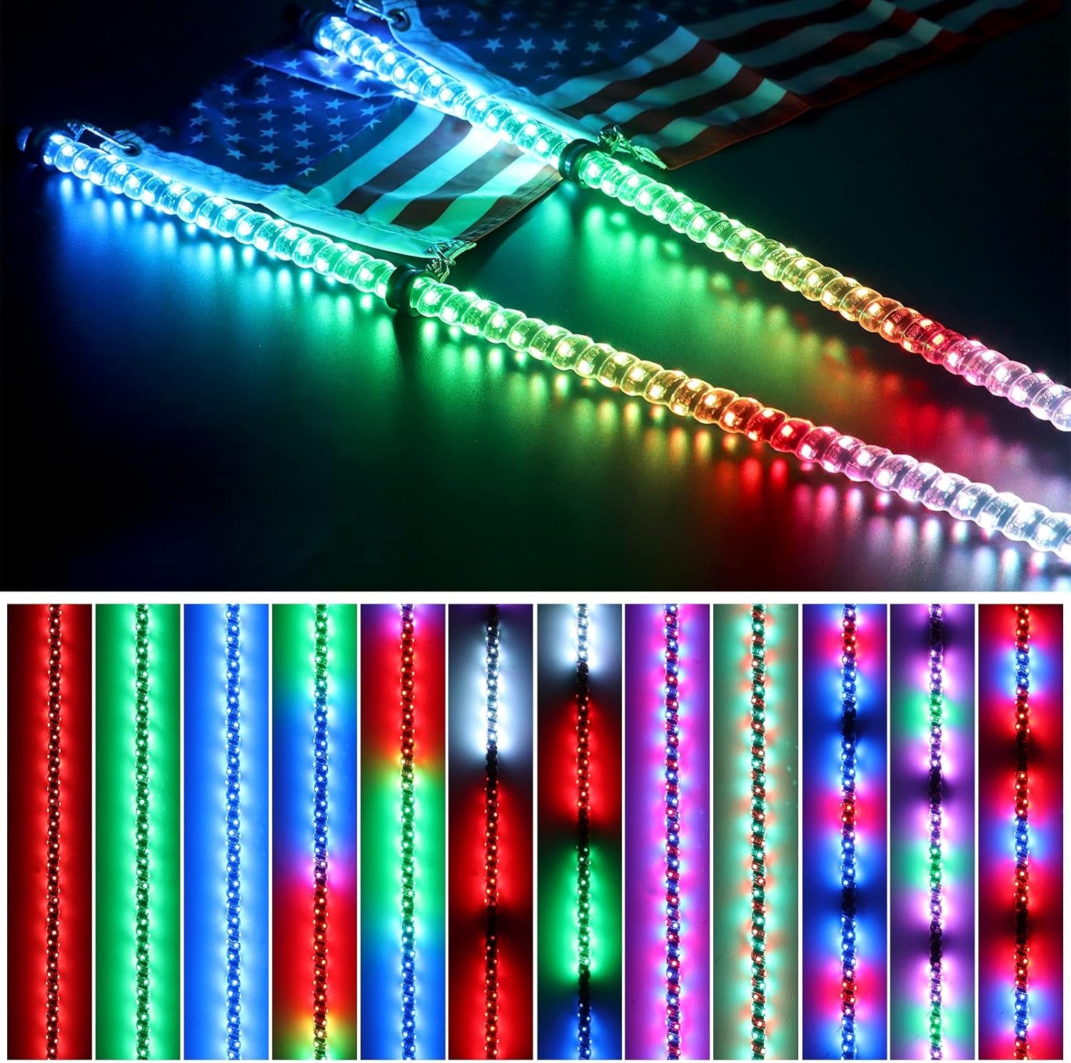 1Pc 4FT LED Whip Lights with Spring Base, Can Controlled by Remote and APP Simultaneously, Dancing RZR LED Antenna Lights for UTV, ATV, off Road, Truck, Sand, Buggy Dune, RZR, Can-Am