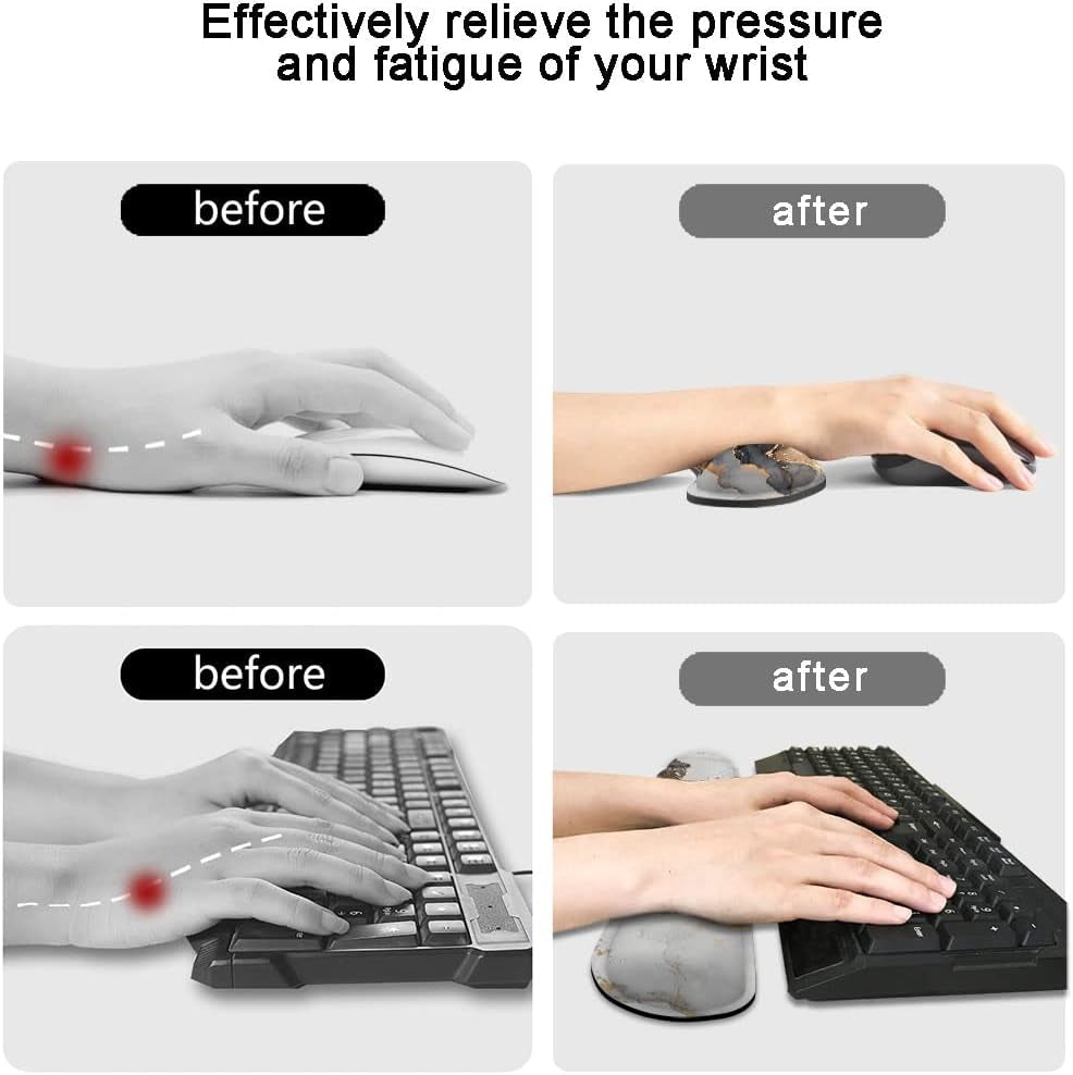Keyboard Wrist Rest Support Pad , with Comfortable Memory Foam, Easy Typing Pain Relief, Set for Computer, PC Gaming, Laptop Mac Home & Office Marble Black Gold