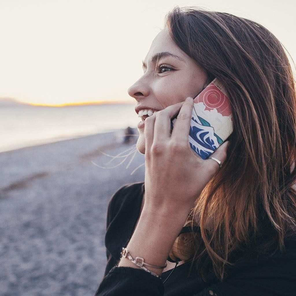 Cork Wood Case Compatible with Iphone XR - Izu Cork Wood Case Shop - Natural Cork Leather, Eco-Friendly Design (Cork, XR) (Japanese Ocean Sunset Print)