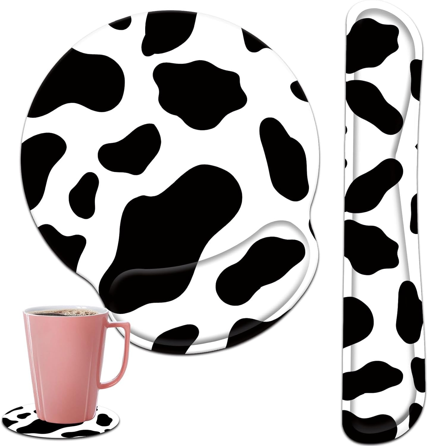 Keyboard Wrist Rest and Mouse Pad Wrist Support Set with Coasters,Ergonomic Gaming Mousepad for Home Office Working Studying Easy Typing & Pain Relief,Cow Print