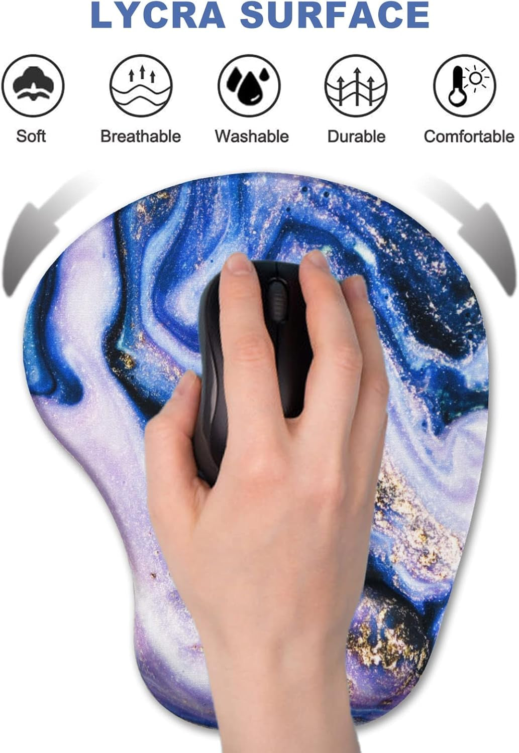 Ergonomic Mouse Pad with Wrist Support Gel Mouse Pad Wrist Rest, Non-Slip PU Base Comfortable Mousepad for Office Home Working Studying Pain Relief & Easy Typing, Purple Marble