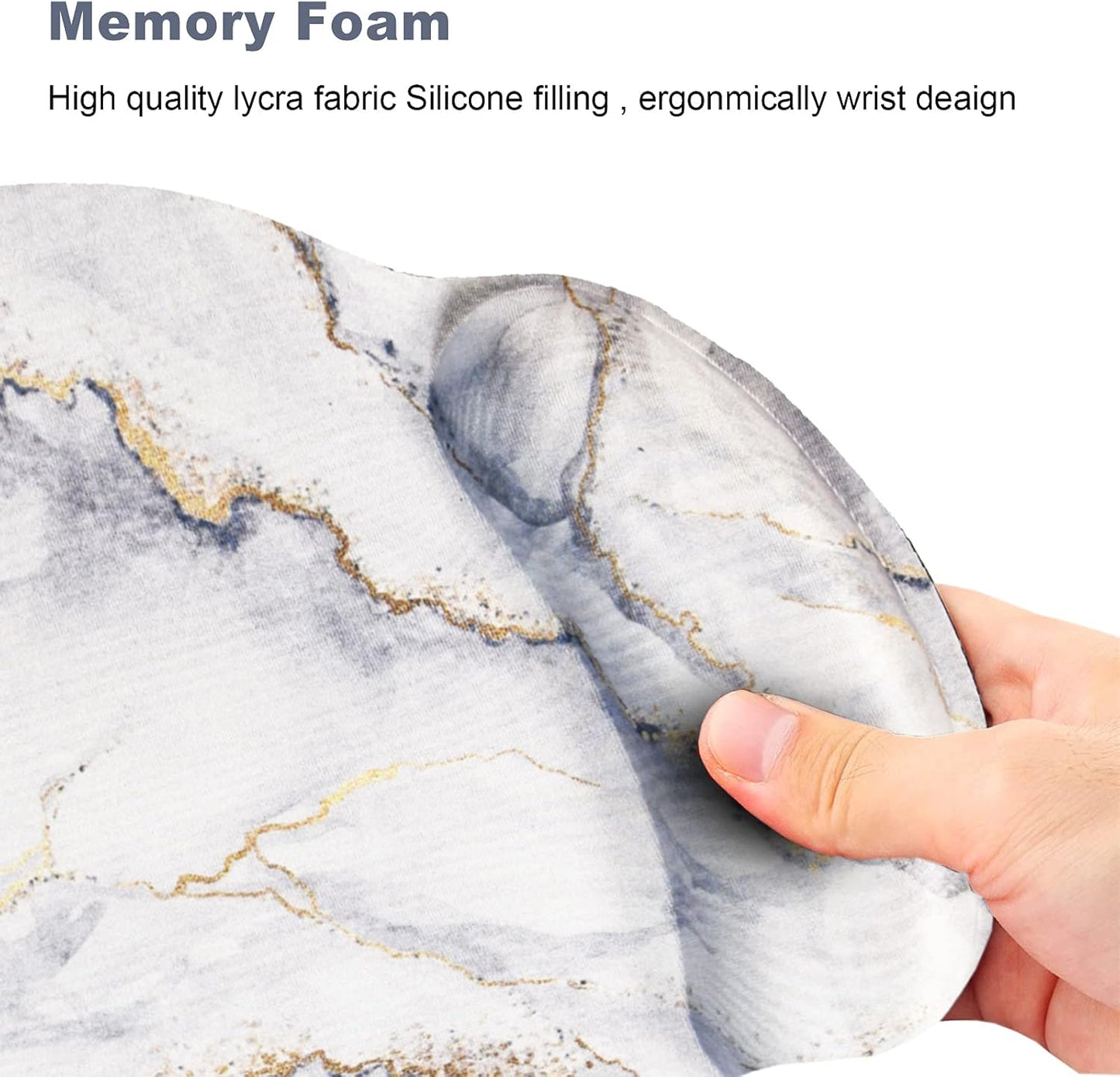 Ergonomic Mouse Pad with Wrist Rest Support Gel, Non Slip Rubber Base Pad Computer PC Laptop Women Men Mousepad for Home, Office, Gaming, Working Easy Typing, Pain Relief, Grey Marble
