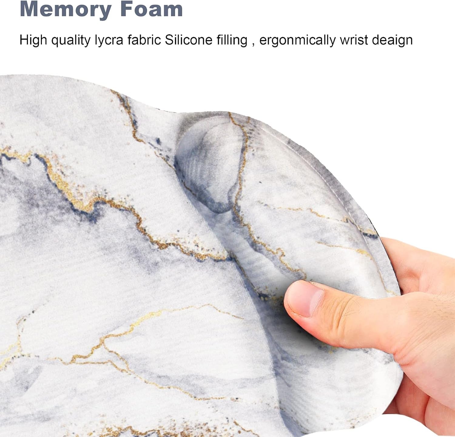 Ergonomic Mouse Pad with Wrist Rest Support Gel, Non Slip Rubber Base Pad Computer PC Laptop Women Men Mousepad for Home, Office, Gaming, Working Easy Typing, Pain Relief, Grey Marble