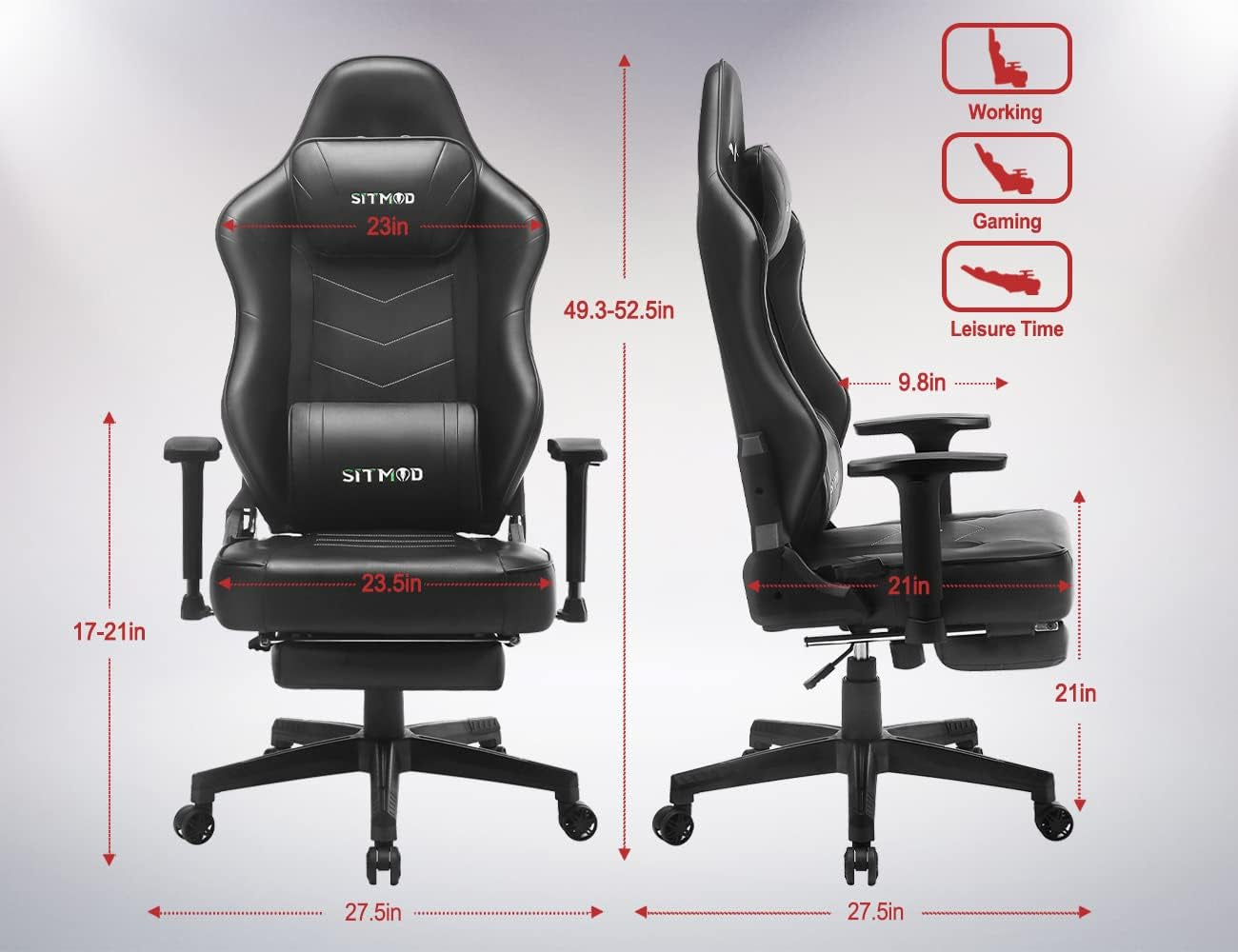 Gaming Chairs for Adults Computer Chair with Footrest Racing Lumbar Support Gamer Chair Comfy Massage PC Leather Ergonomic Chair High Back Reclining Adjustable Swivel Video Game Chairs
